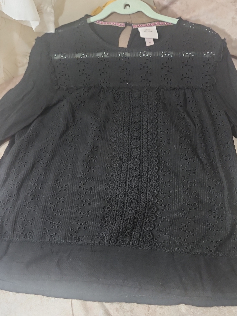 Knox Rose Black Eyelet Lace Blouse
